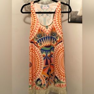 NWOT Pink Lily Small Sundress or Bathingsuit Cover with Fringe Detail